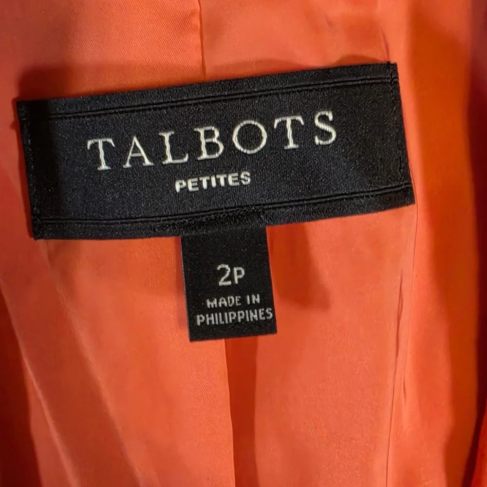 Talbots Women 2P XS Blazer Orange Cotton Blend Military Style Gold Button Preppy